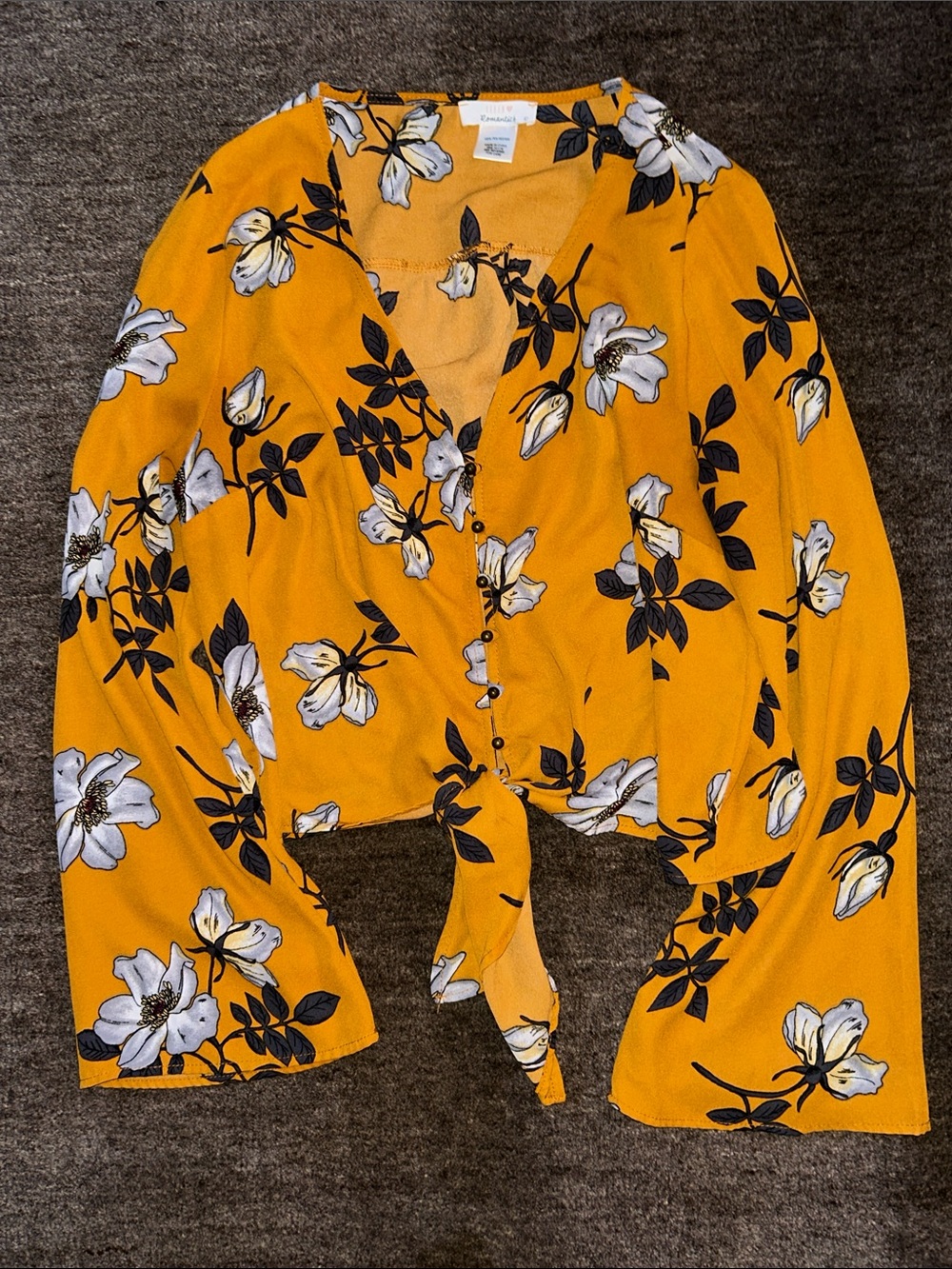 URBAN Romantics Mustard Yellow Floral Tie-Front Crop Top